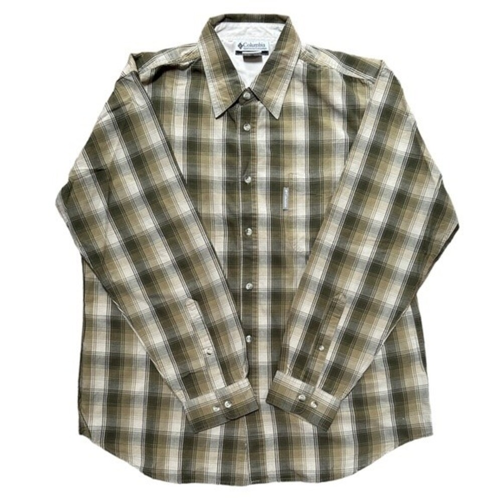COLUMBIA Men’s Green Plaid Button Down Long Sleeved Shirt Size Large